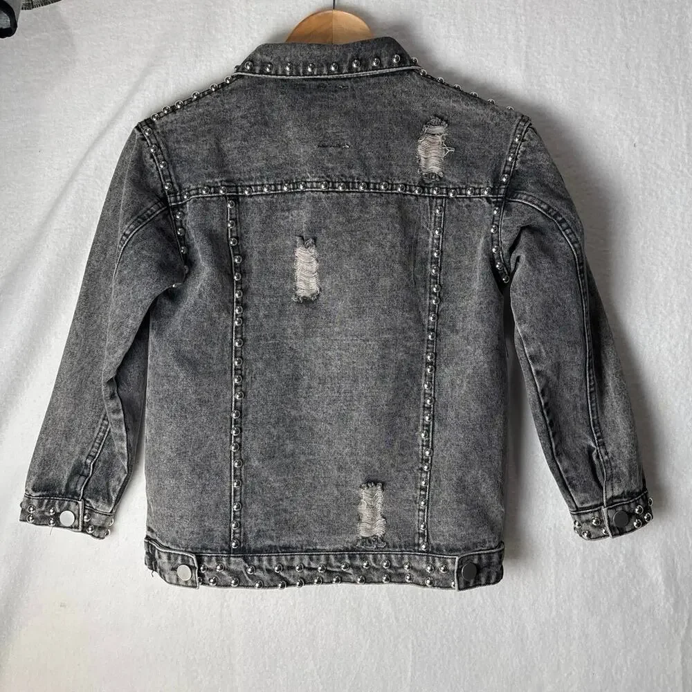 Fornia Girl’s Dark Gray Denim Studded Trucker Jacket Size XLARGE or Adult XSMALL